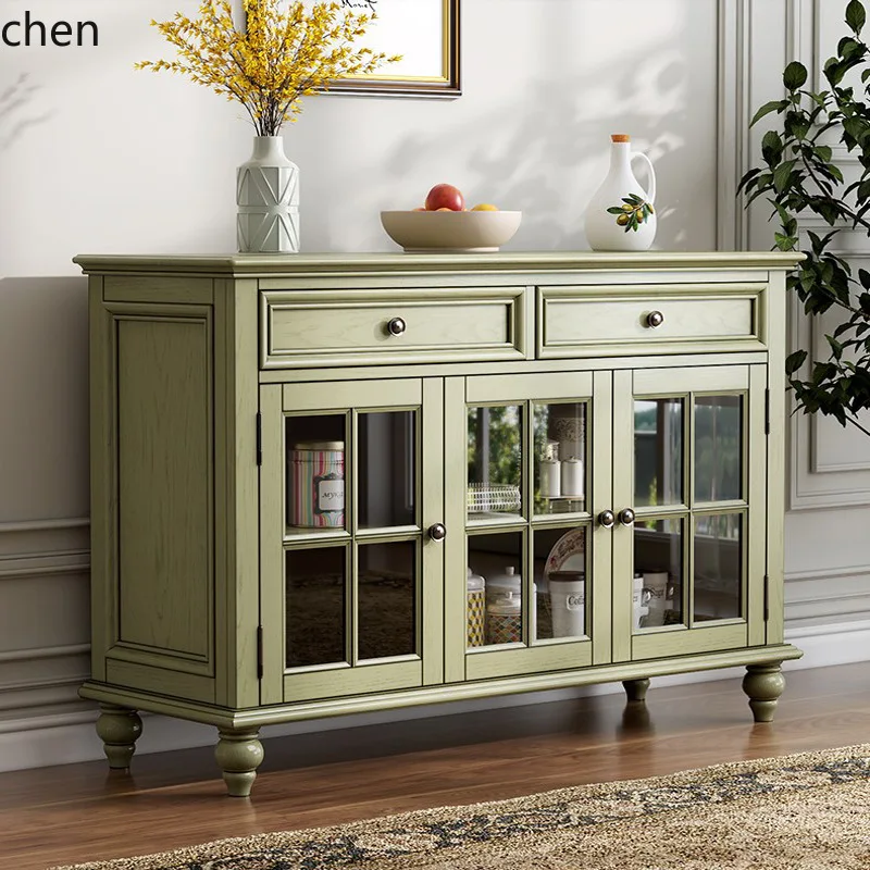 ZML Solid Wood Rustic Log Sideboard Cabinet Living Room Storage Chest