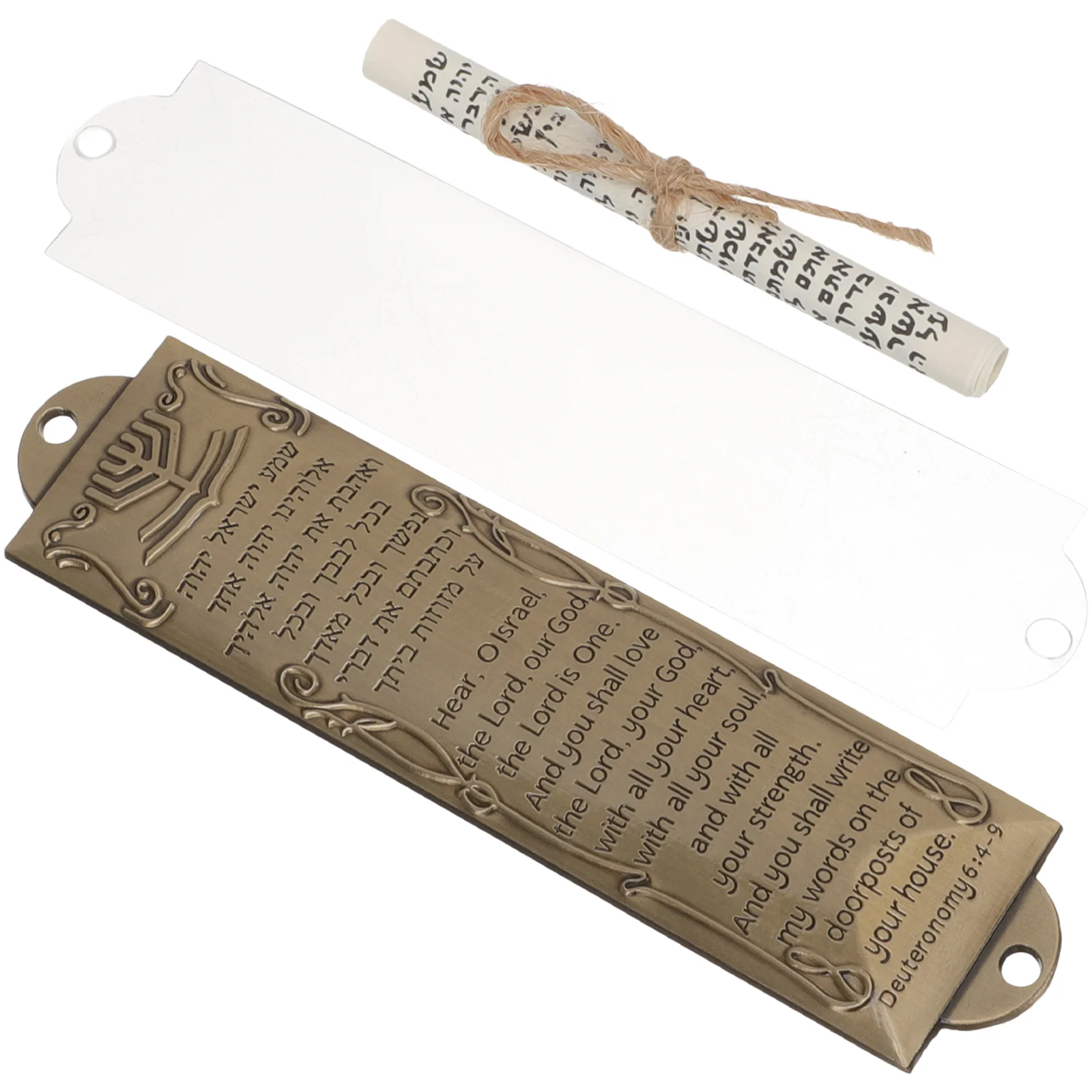 

Holy Scroll Crafts Religious Mezuzah Catholic Jewish Symbols Decoration Metal Menorah Alloy Adornment Judaica Vintage