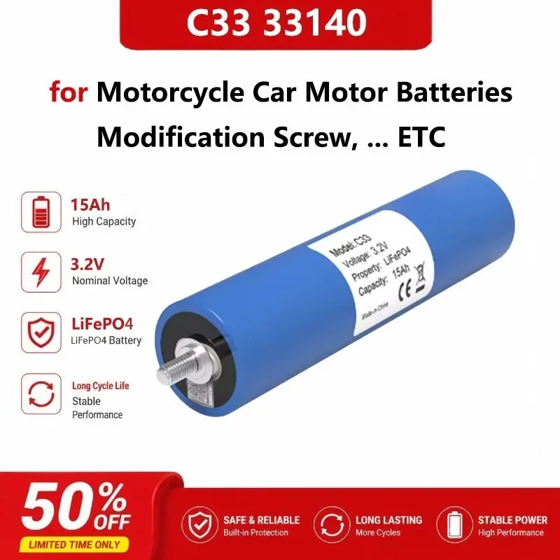[New] 3.2V 15Ah Battery Pack LiFePO4 Phosphate Grade A Cell for Motorcycle Car Motor Batteries Modification Screw