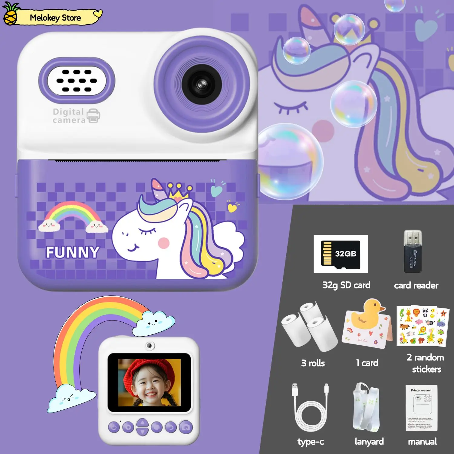 Kids Digital Camera Photo Printer with Game Cute Mini Digital Video Child Instant Print Camera Kids Girls Boyes Birthday Gifts