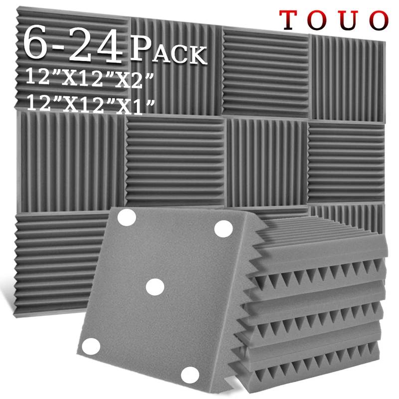 TOUO Sound Treatment 6-24 Pack Self-Adhesive Acoustic Foam Wall Panel Sponge Pad For Drum Room Office Music Studio Soundproof