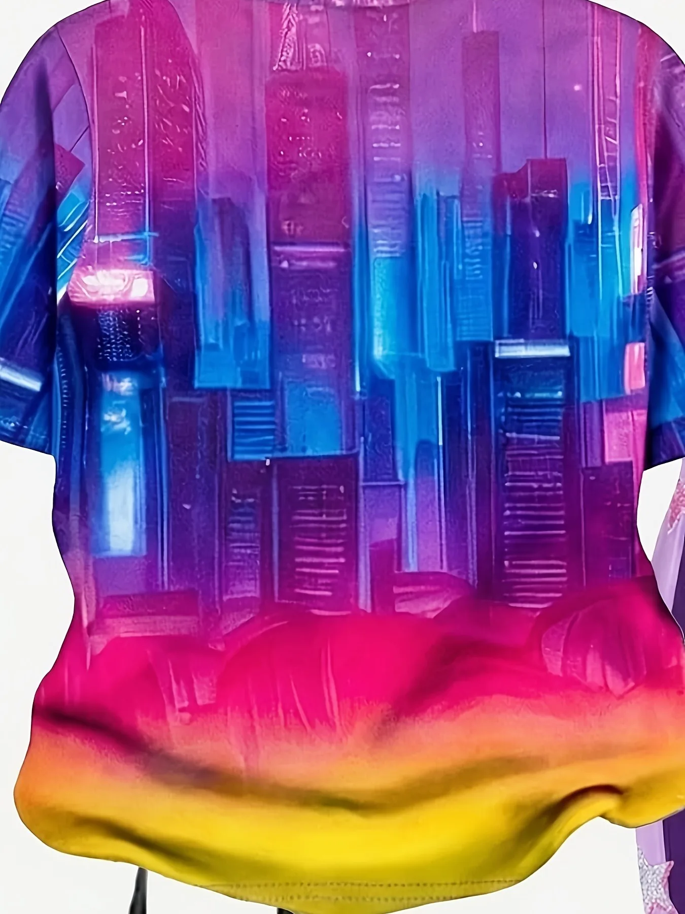 Trendiger 2-teiliger Y2K-Freizeitanzug für Mädchen, lebhaft bedrucktes K-Pop-Idol-Kurzarmshirt, Stern-Aufkleber-Dekor, elastische Taille, lila Glockenhose – Detail 3