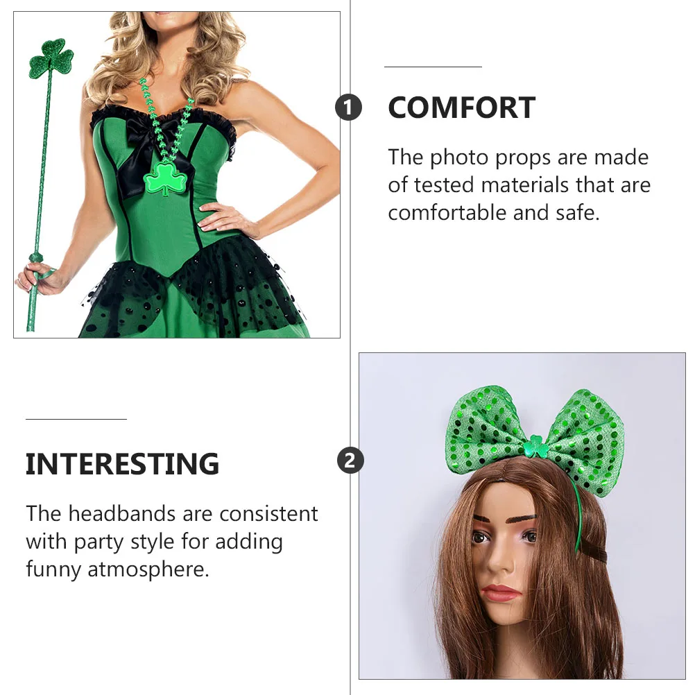 6Pcs St Patrick's Day Party Costume Set Chic Bowknot Headband Socks Necklace Dress Up Accessories St. Patrick's Day Costume