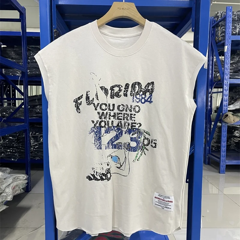 Streetwear Men Women Graffiti Letters Print RRR123 T-Shirt Casual Oversized Vest Best Quality Cotton Sleeveless T Shirt Summer