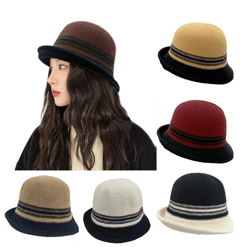 Autumn and Winter Women's New Rolled-Brimmed Small-Brimmed Top Hat Breathable and Elegant Mother-Style Bucket Hat Warm