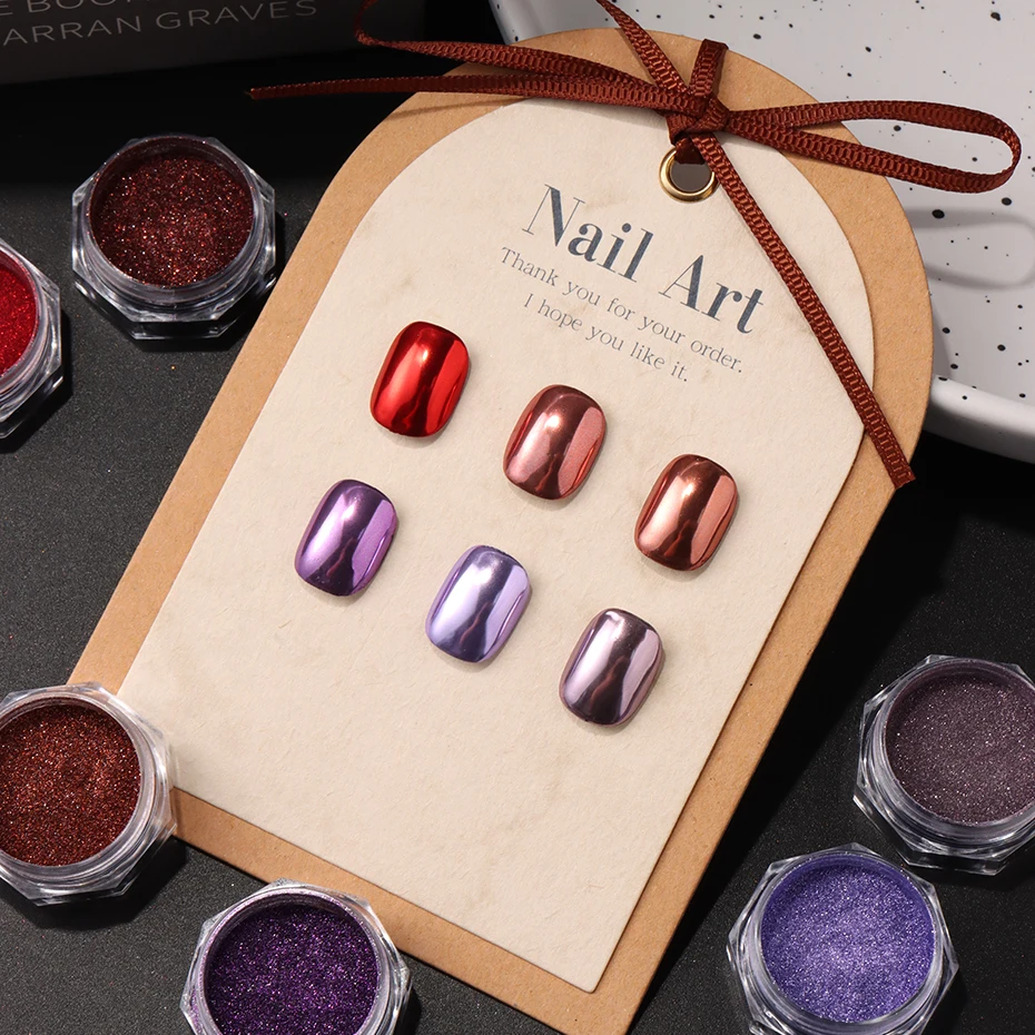 6-Farben-Nagelkunst-Glitzerpulver mit Spiegeleffekt, metallisches lila-rotes Spiegelpulver-Set, parfümfreier Nagelkunst-Glitzer für Gel-Nagellack