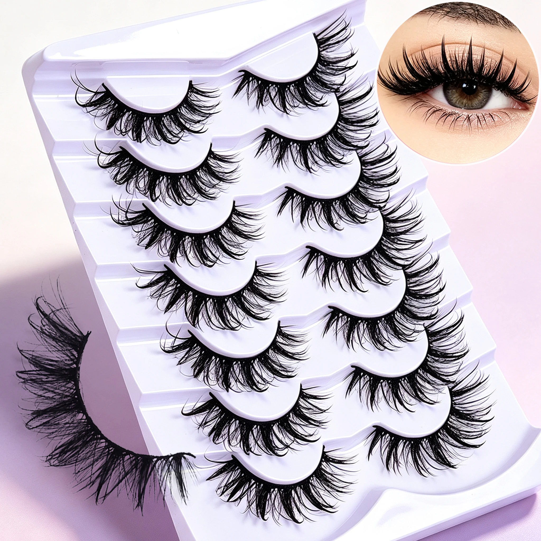 7 Pairs D Curl False Eyelashes Cat Eye Anime Cosplay Lashes Reusable Fake Lashes for Daily Wear Eye Makeup