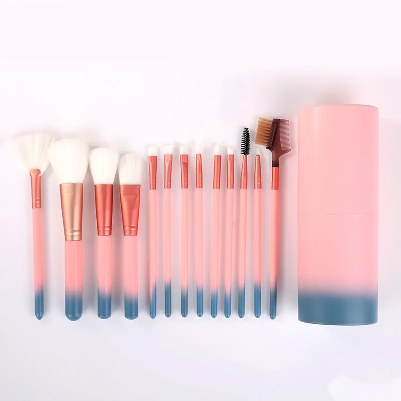 Ensemble de pinceaux de maquillage avec emballage en seau, pinceaux pour fard à paupières, poudre pressée, Blush, Kit d'outils cosmétiques portables, 12 pièces