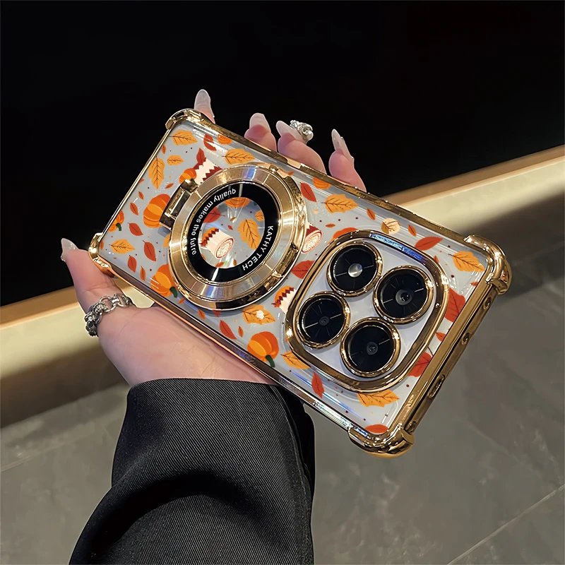 Autumn Pumpkin Floral Leaf Print Case For Infinix Note 60 50x 40s 30 gt 50 40 Pro Plus Plating Four Corners Anti Drop Cover Capa