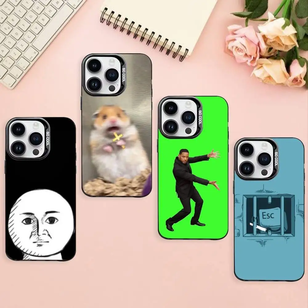 

Funny meme Phone Case For iPhone17,16,15,14,13,12,11 Plus,Pro Max Black Border Silver Plated Cover