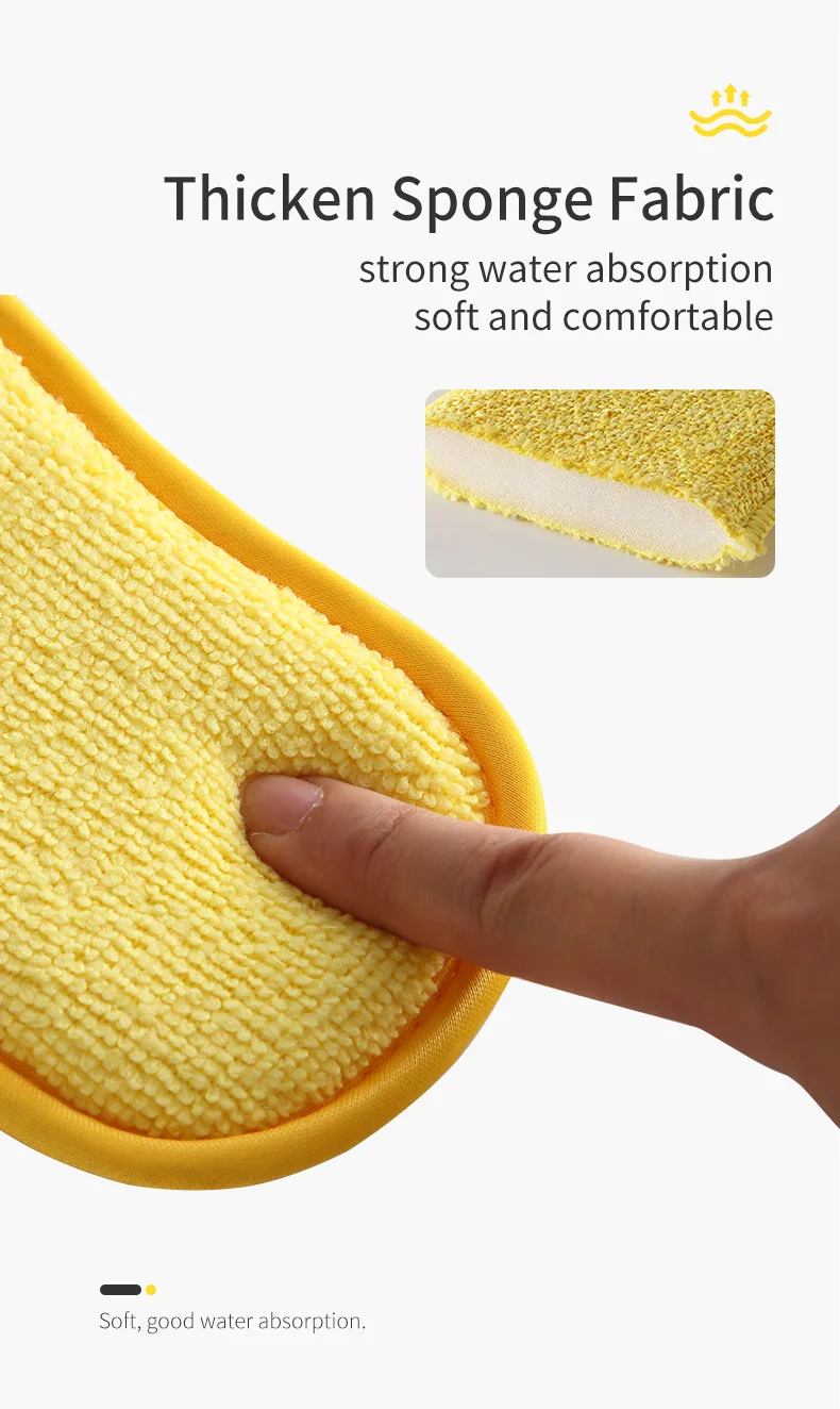 3 Pieces/Set 5 Pieces/Set 3Pk/5Pk Microfiber Sponge Cleaning Pads Thickened Sponge Super Absorbent Double-Sided Design for Powerful Stain Removal Kitchen Cleaning Sponge Scrubbing Sponge