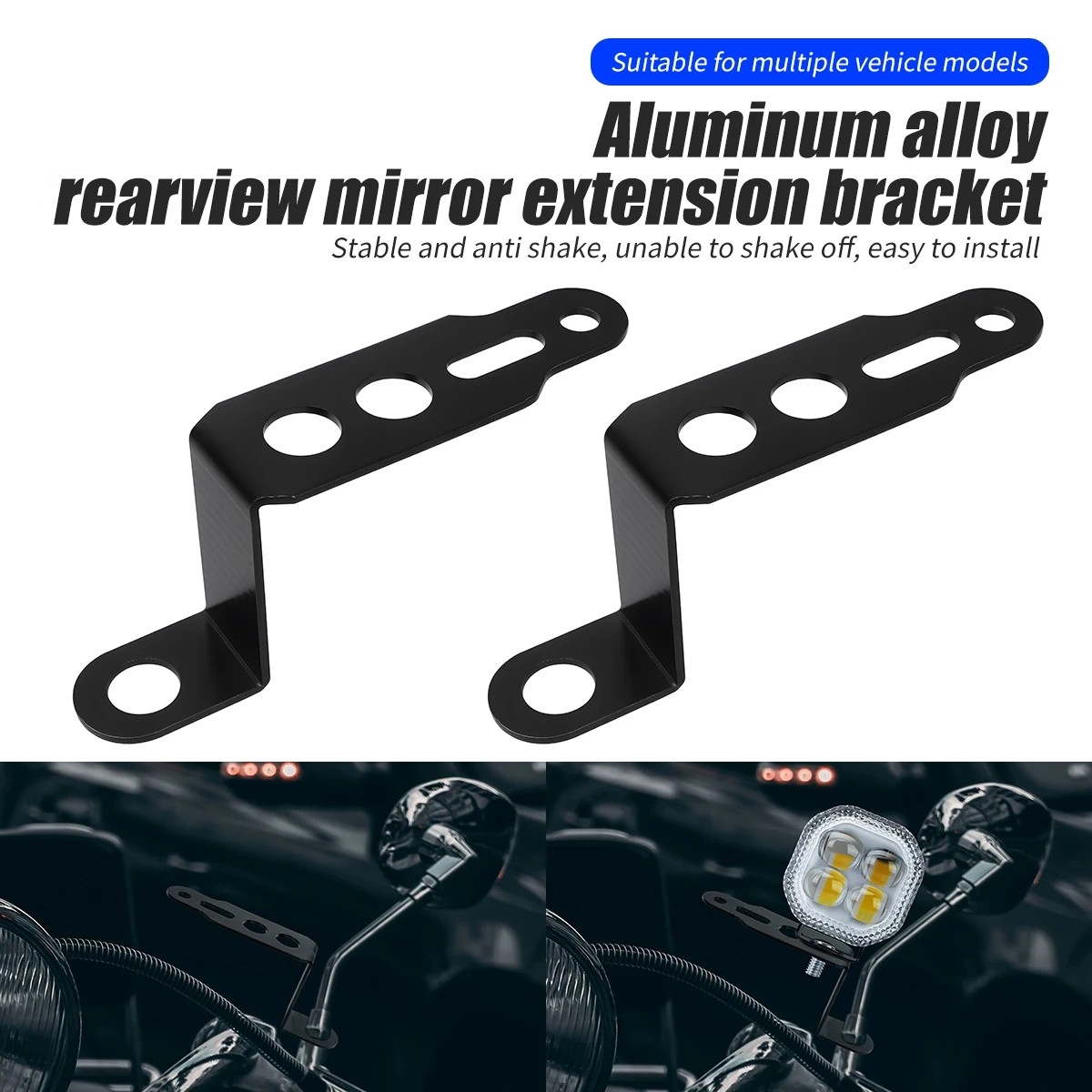 

1/2PCS Aluminum Alloy Motorcycle Auxiliary Headlight Support Bracket Spotlight Clamp Rearview Mirror Lamp Bracket Extension