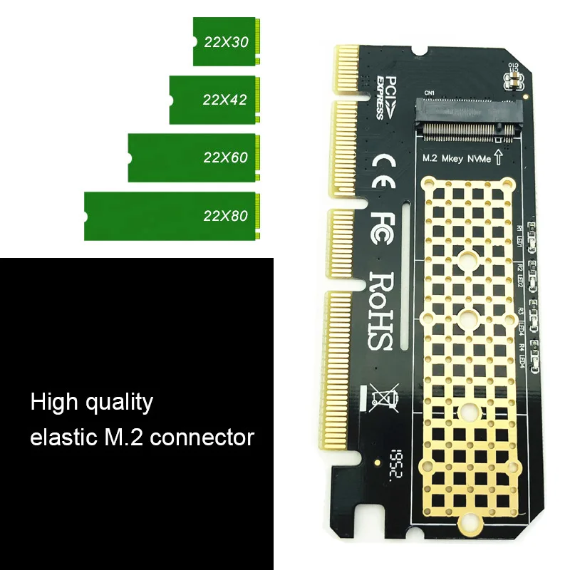 M.2 NVME PCIE ke M2 adaptor LED, adaptor komputer kartu ekspansi NVME SSD M2 PCIE x16 antarmuka M.2 NVMe SSD ke PCIE M.2