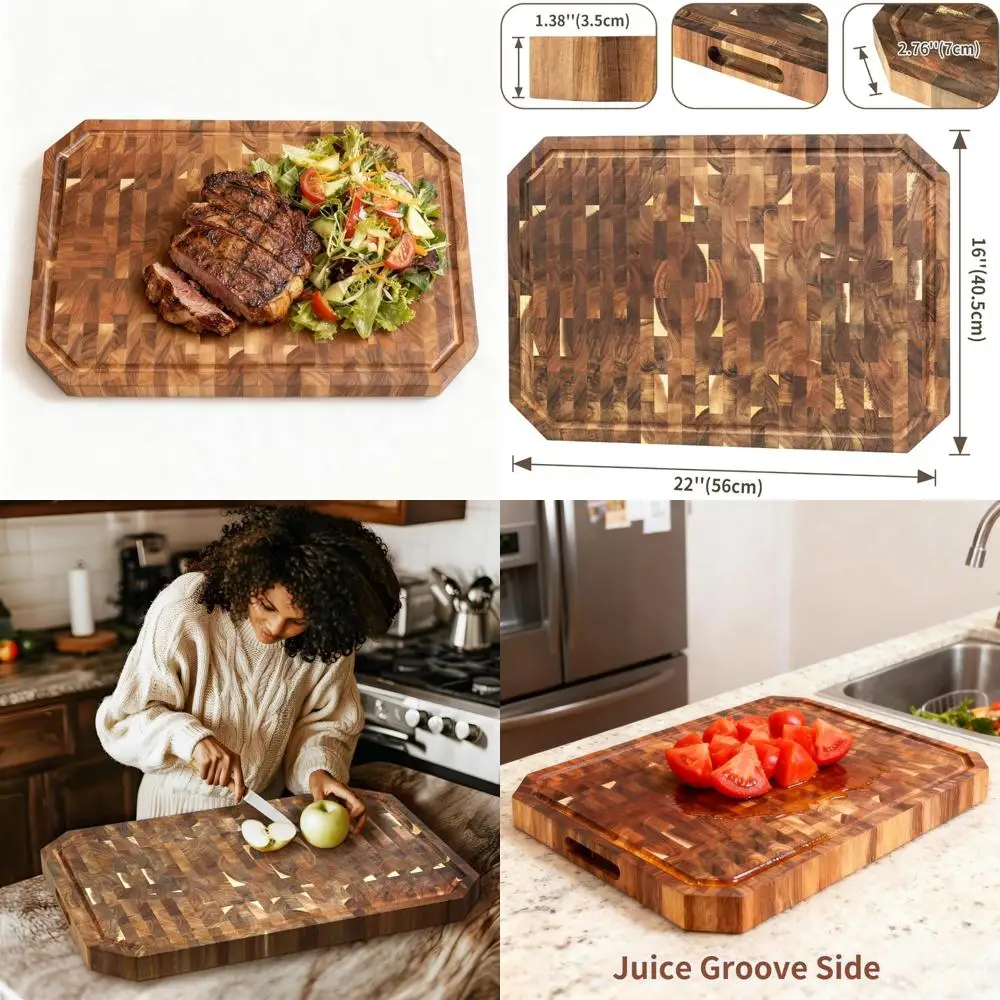 

Большая разделочная доска из дерева акации размером 22x16 дюймов для мяса, овощей, фруктов, разделочных досок, прочного кухонного инструмента
