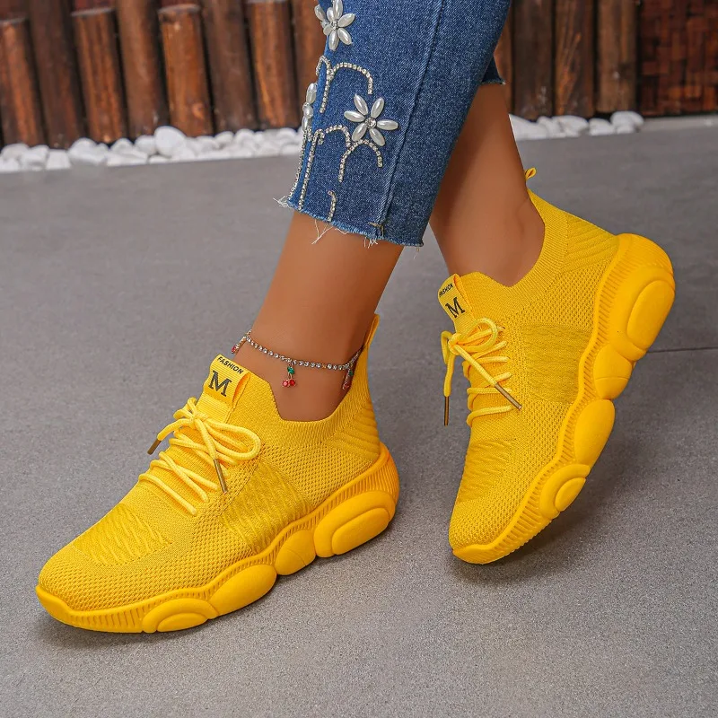 Women's Sneakers New Trendy So - огляд і ціна Knit Fabric Lace Up Sneakers