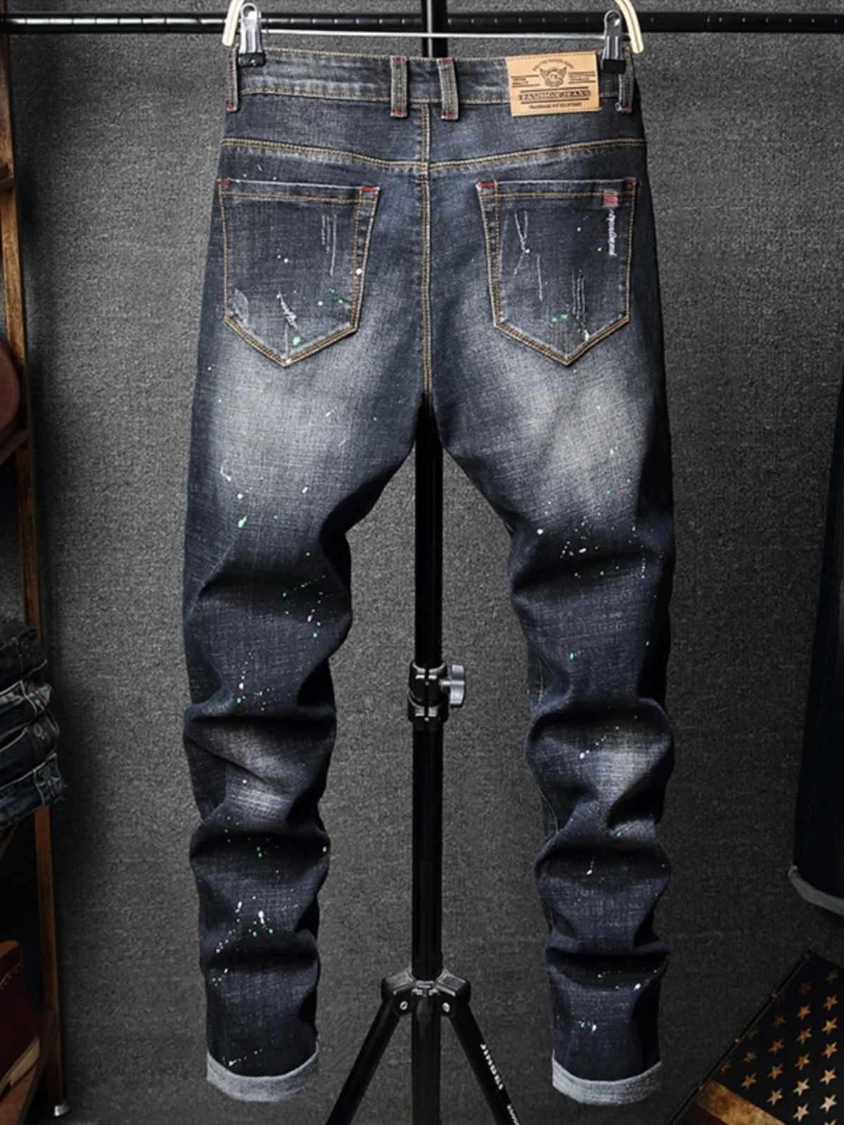 

Мужские джинсы Slim Fit 2025: Модные повседневные брюки в корейском стиле с пэчворком, износостойкие, универсальные, для молодежи, весна-осень