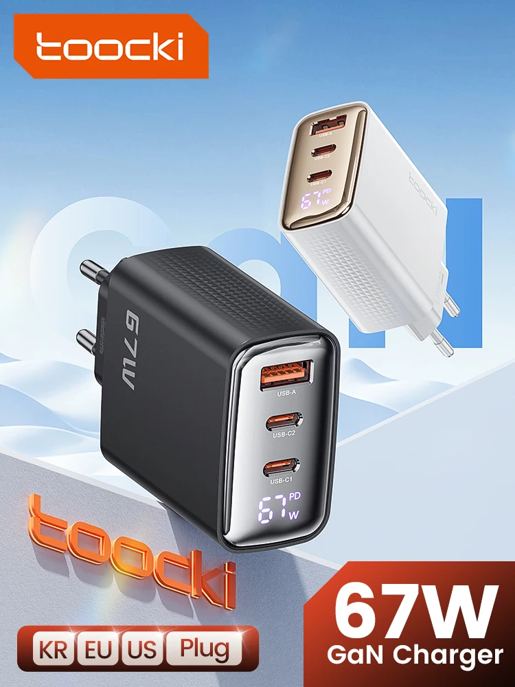 Toocki 67w gan Ladegerät Digital anzeige Schnell ladung 4,0 3,0 schnelles Typ c USB-Ladegerät für Laptop iPhone Samsung Xiaomi Realme Poco