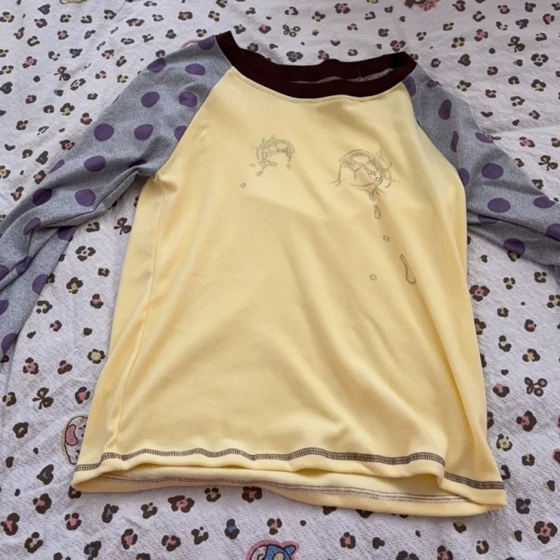 Vintage Streetwear 2000s Polka Dot Patchwork Graphic Punk T-Shirt Women Cloth Sweet Girl Y2k Subculture Aesthetic Tops Cutecore