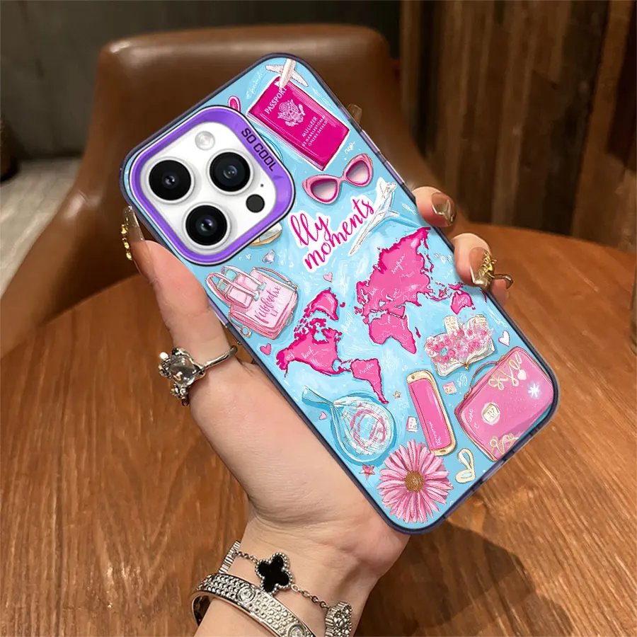 Telefono da sogno di viaggio nel mondo a tema rosa per iPhone da 17 a 11 Pro Max Plus