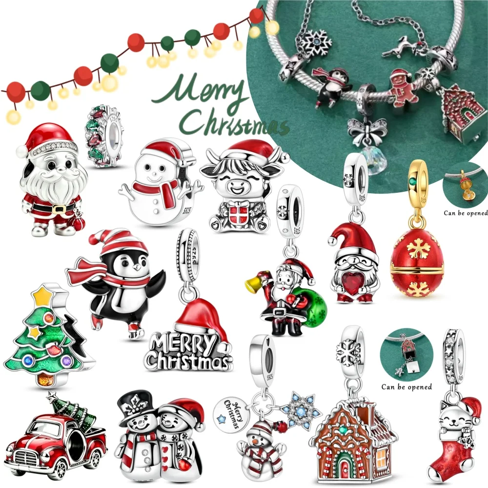 Weihnachtsfeier 925 Sterling Silber Rote Überraschungs-Schneeflocken-Ei Anhänger Öffnbarer Charm DIY Original Armband Damen Schmuck Geschenk