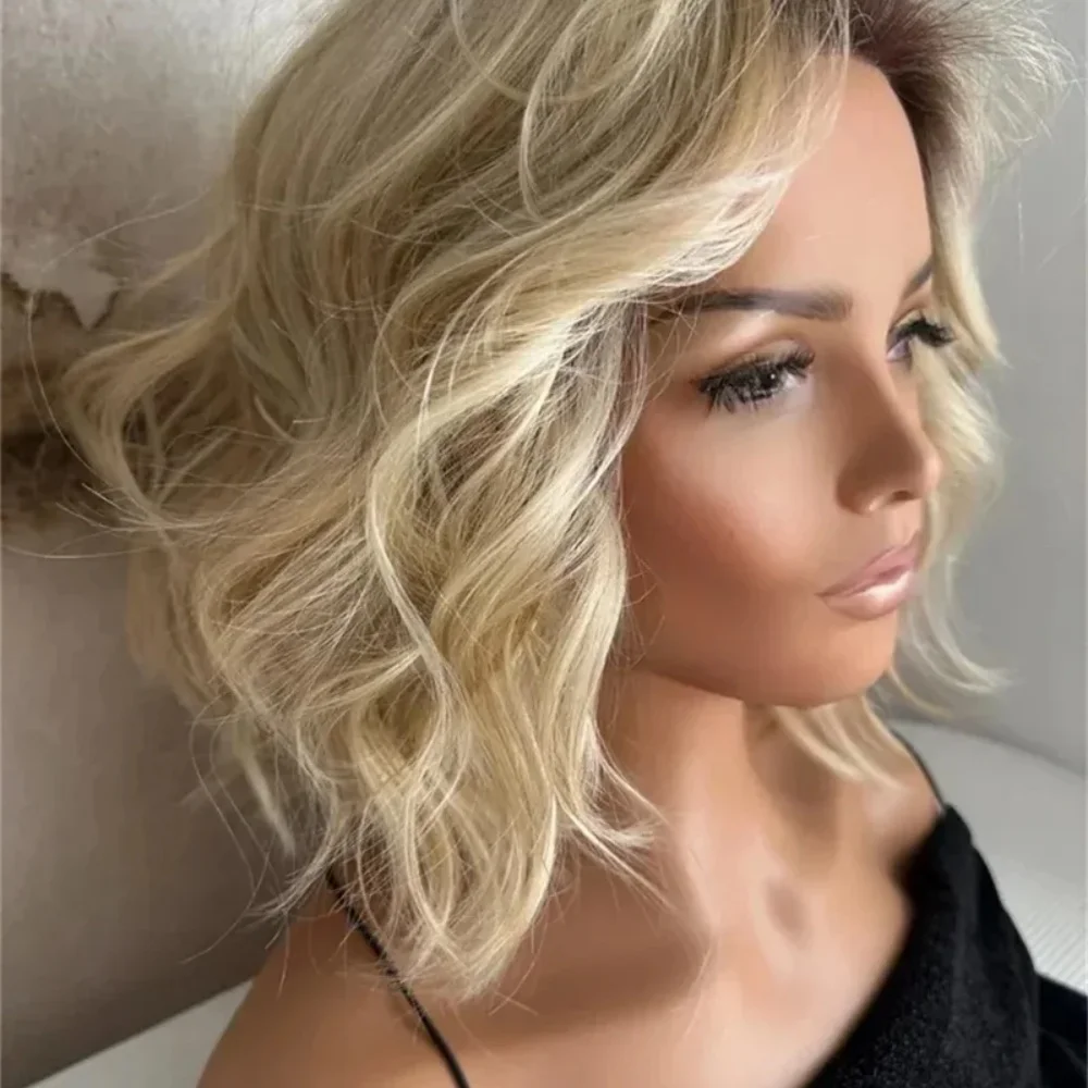 Soft Glueless Fashion Ombre Blonde Natural 24inch 180 Density Wave HD lace front wig, suitable for women Heat Resistant