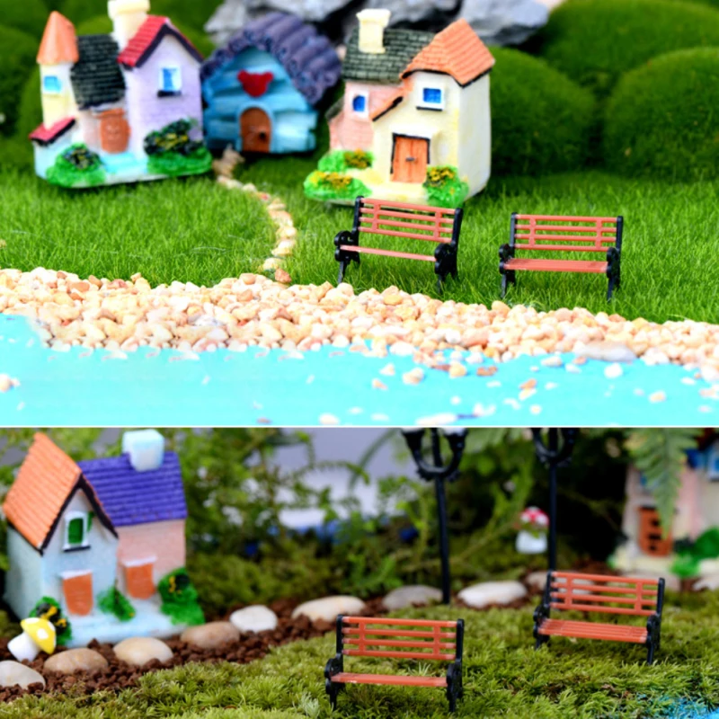 10Pcs Model Park Bench Mini Garden Ornament Miniature Park Bench Craft DIY Figurines Landscape Bench Model Garden Decor Crafts