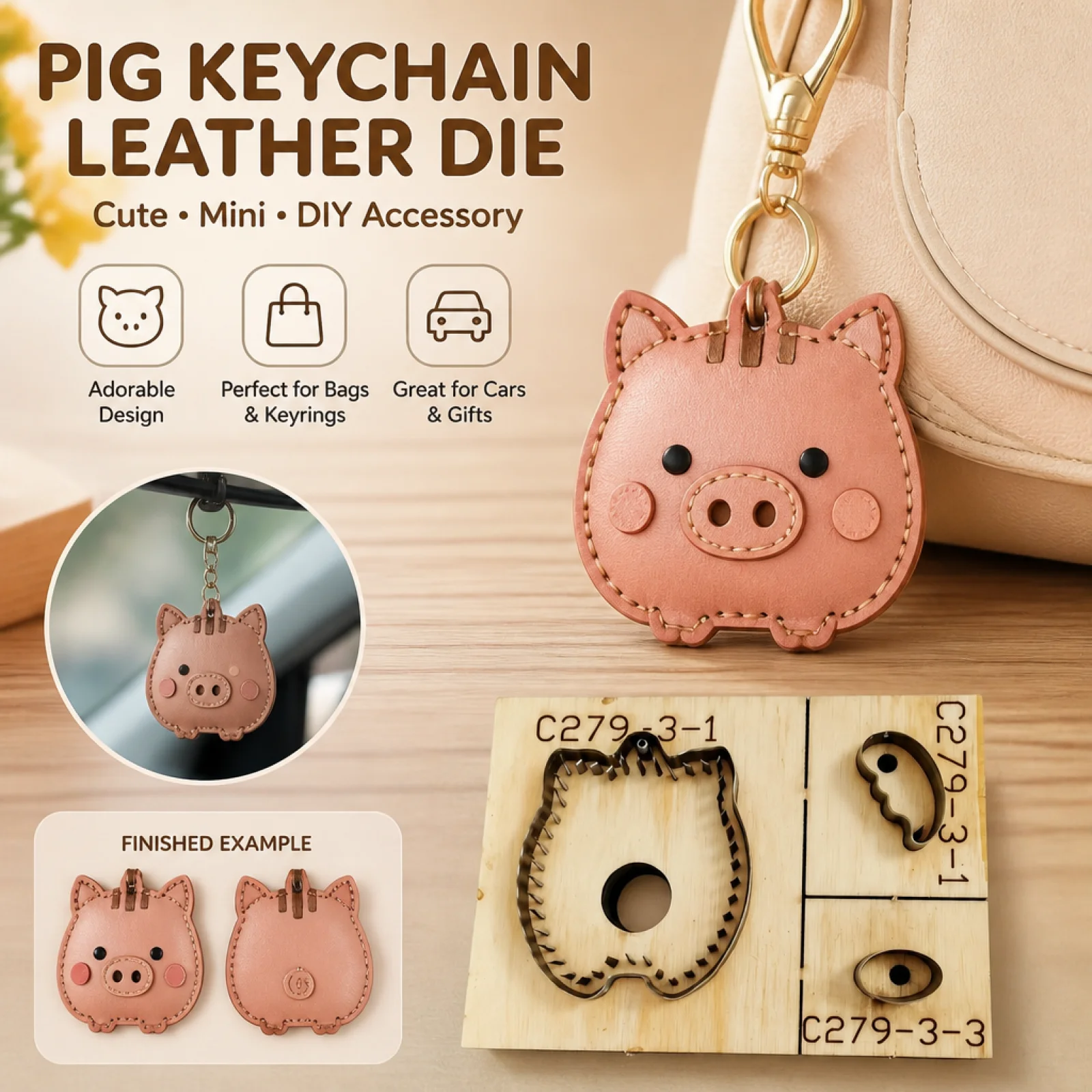 DIY Pig-Shaped Leather Cutting Die | Versatile, Pig Silhouette Cutting Die, for Keychain Making