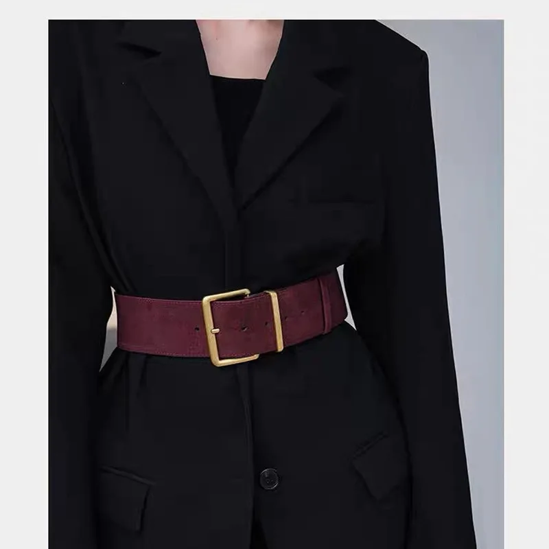2026-高級秋スエード牛革ウエストベルト女性のためのヴィンテージワイドコルセット本革ウエストバンドレディーススーツドレス-ceintures