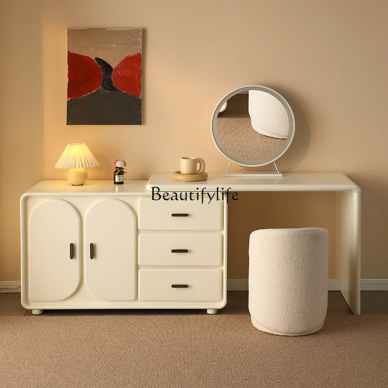 05-Cream wind solid wood dresser modern simple cream wind storage cabinet integrated writing desk