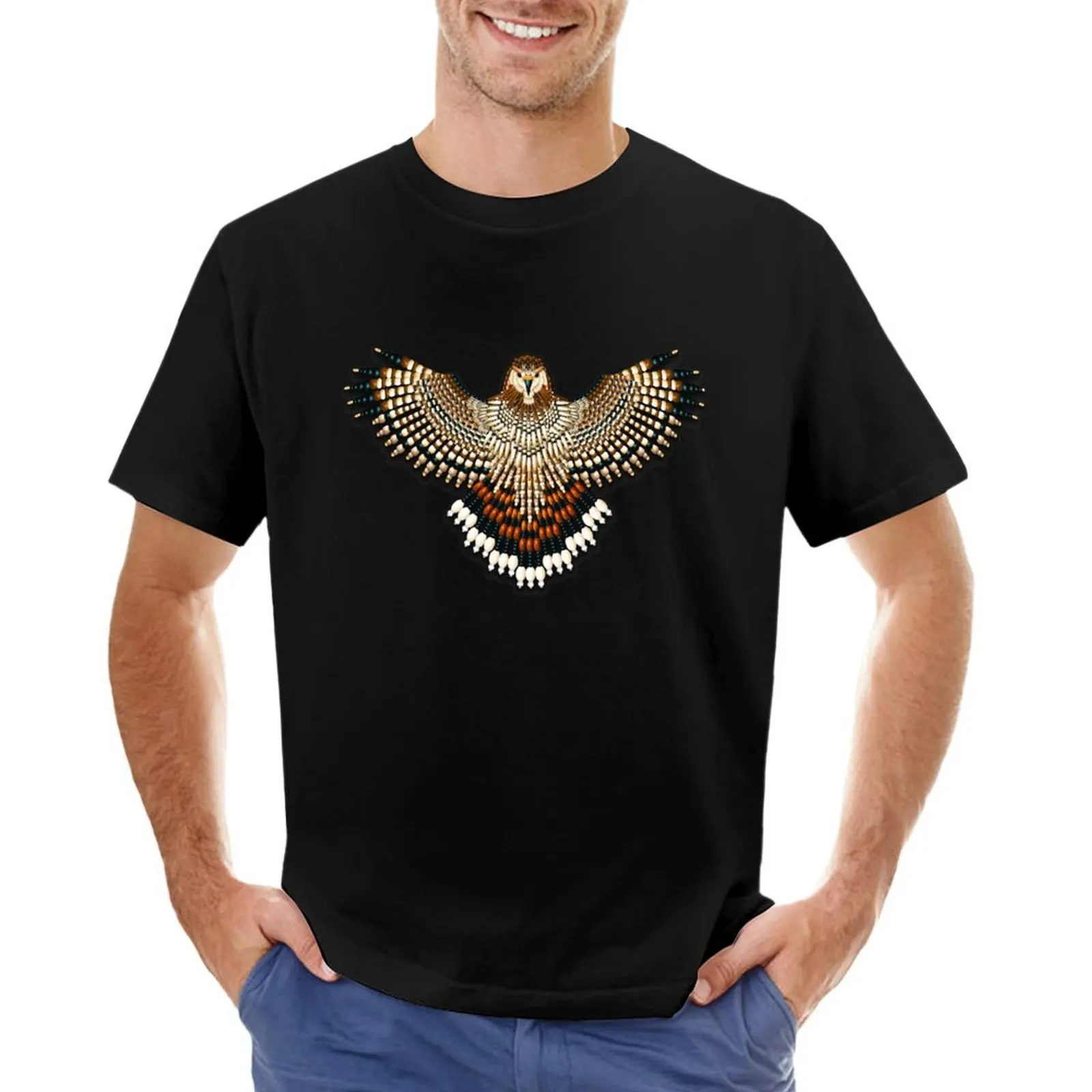 Beadwork Red-Tail Hawk T-Shirt oversized graphic tee oversizeds heavy weight t shirts for men