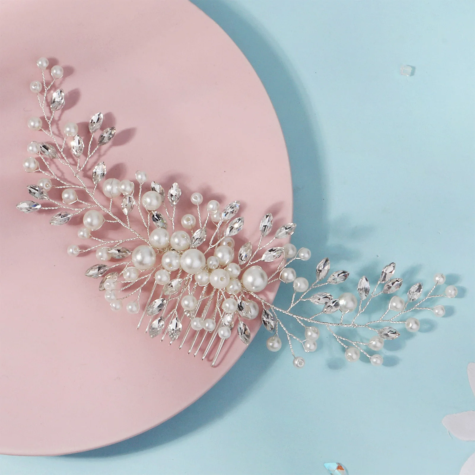 White Pearl Rhinestone Hair Comb Bridal Hair Styling Ornament for Bride/Women Wedding Party Formal Event Elegant Hair Jewelry