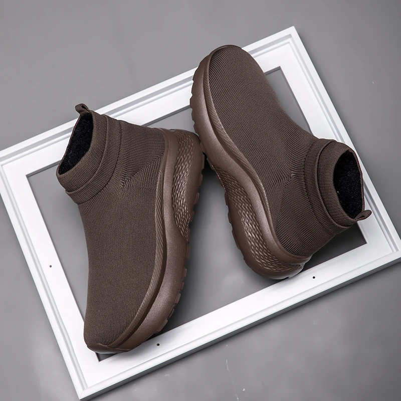 Trendy Couple Knitted Fleece Lined High Top Casual Socks Shoes Breathable Running Shoes for Men And Women in Winter