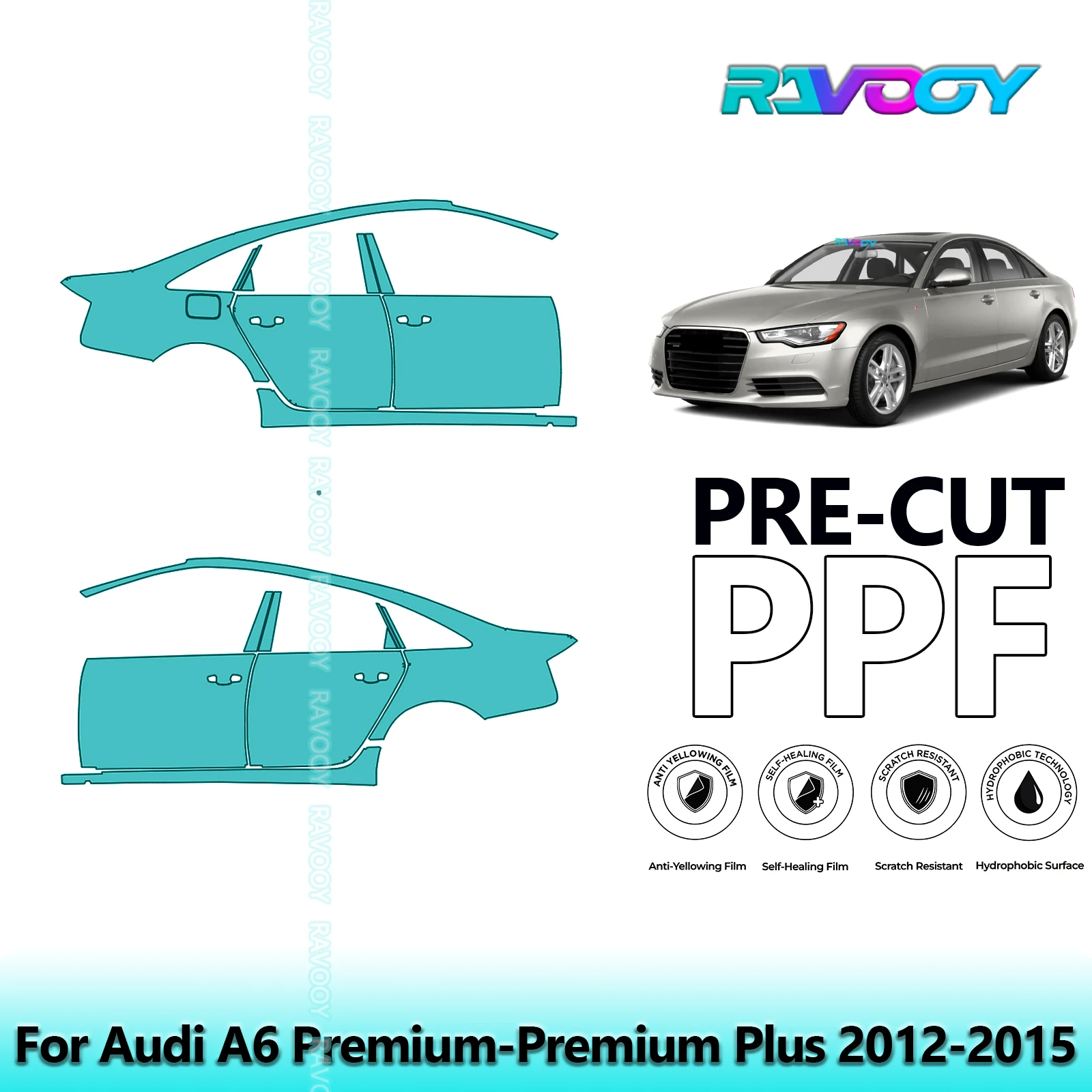 

For Audi A6 Premium-Premium Plus 2012-2015 8.5mil Clear Matte Pre-Cut PPF Door & A/B Pillar Kit TPU Paint Protection Film Set