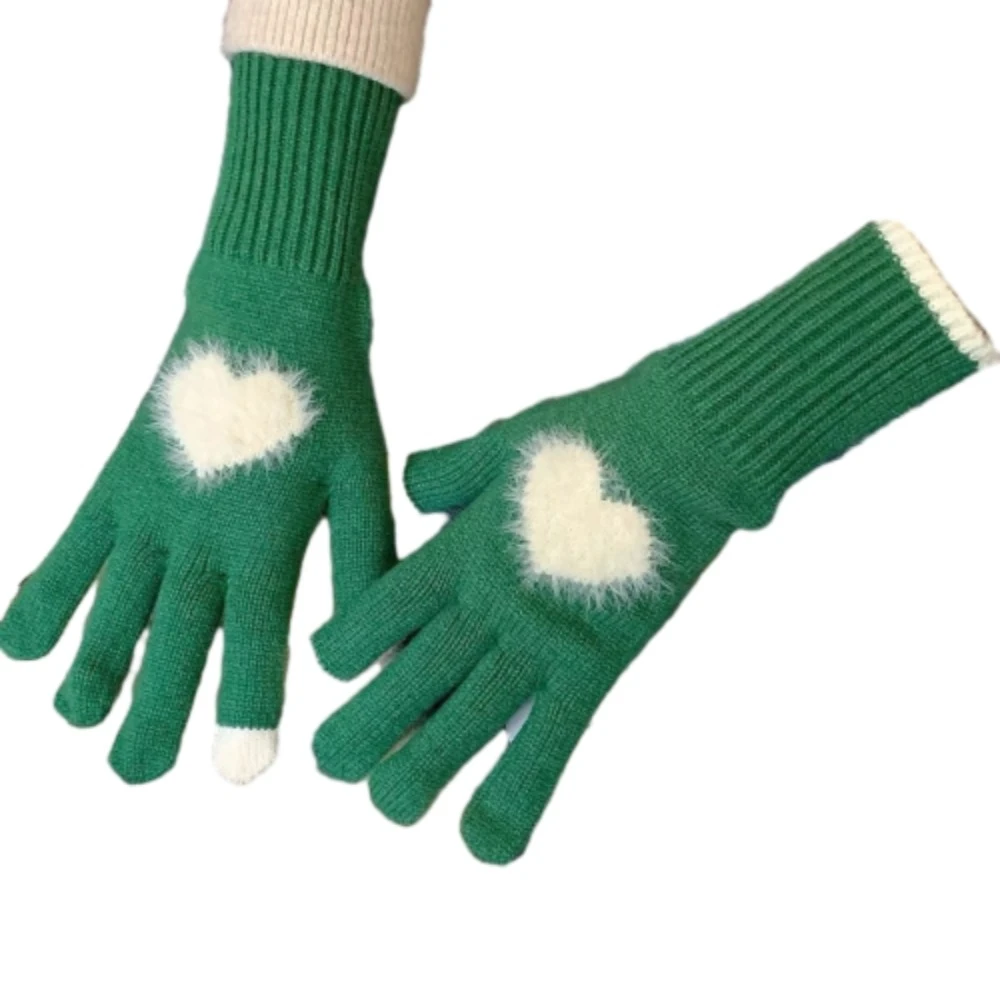 

Милые женские вязаные перчатки с сенсорным экраном, ветрозащитные, морозостойкие перчатки с сердечками, утепленные теплые велосипедные перчатки для сноуборда