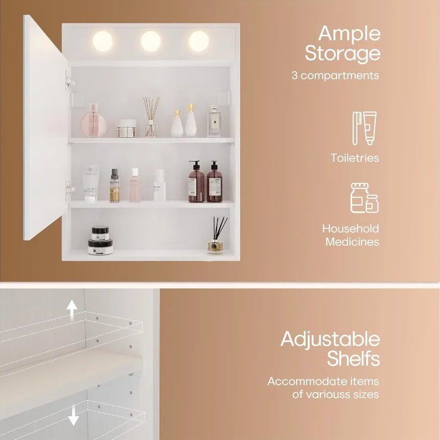 32x24 بوصة LED خزانة الطب مضاءة مرآة حمام ستبليس عكس الضوء 3000K 5500K درجة حرارة اللون الحائط ماكياج مير #6