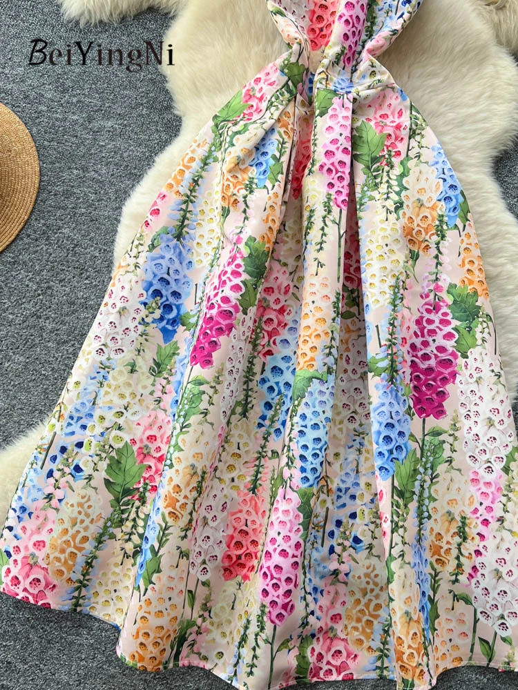ชุดเดรสปาร์ตี้สไตล์ฝรั่งเศสสำหรับผู้หญิง แบรนด์ Beiyingni ลายดอกไม้ พิมพ์ลาย ทรงเข้ารูป เอวสูง ทรงเอ ยาว ชุดเดรสลำลองสำหรับสุภาพสตรี ดีไซน์หรูหรา รุ่นใหม่ปี 2025