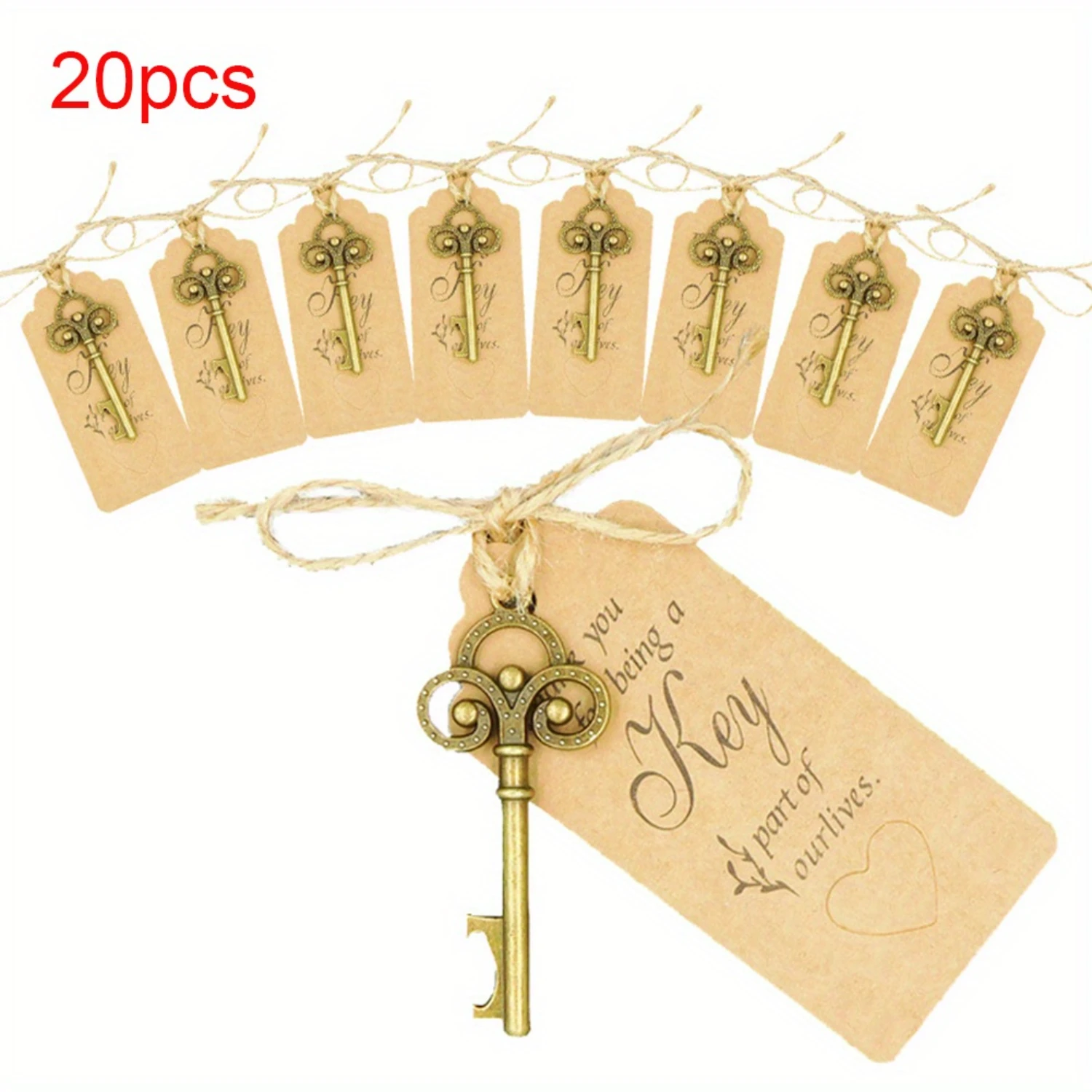 20pcs Bottle Opener Zinc Alloy Gift Wine Tool With Tag Key Shaped Party Favor Wall mount bottle opener Destapador de enlatados