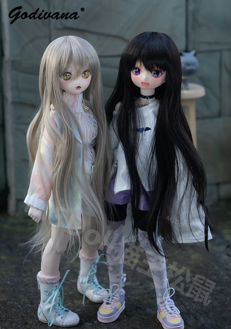 1/3 BJD Doll Wig Extra Long Straight Hair Wig with Full Straight Bangs High Temperature Fiber Anime Doll Hair Easy To Maintain