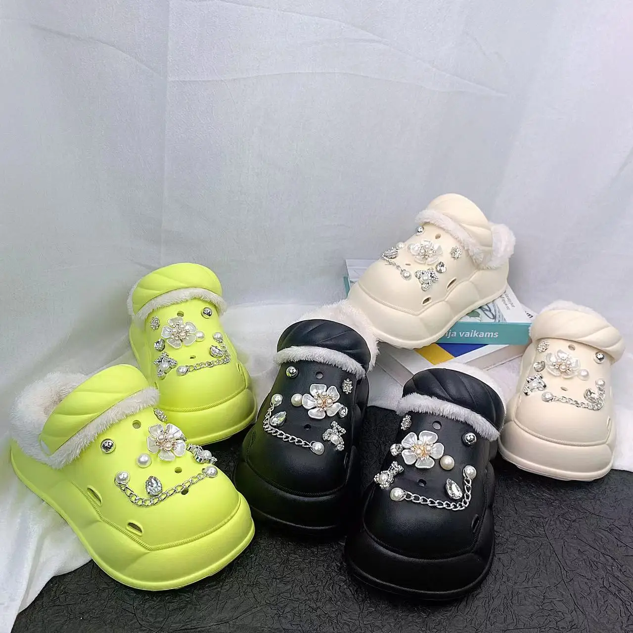 

Женские меховые тапочки, материал Eva, комплект Silver Bear, сабо на толстой подошве, нескользящие, увеличивающие рост, мягкие и удобные, подходят для домашнего и наружного ношения.