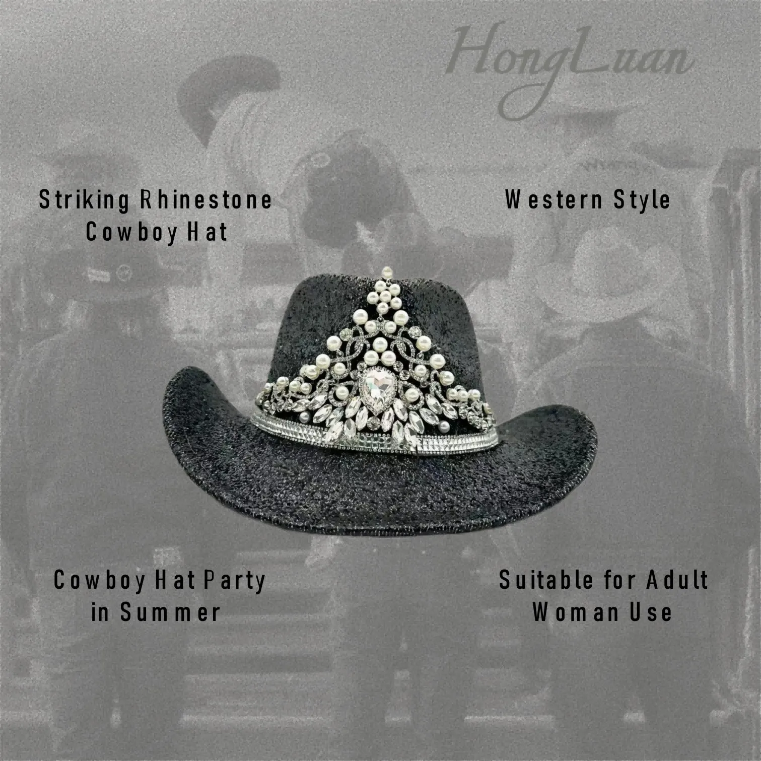 

HongLuan блестящая костюмная шляпа для взрослых и ковбойские шляпы со стразами для женщин, ковбойские аксессуары для косплея и кепка в стиле пастушки