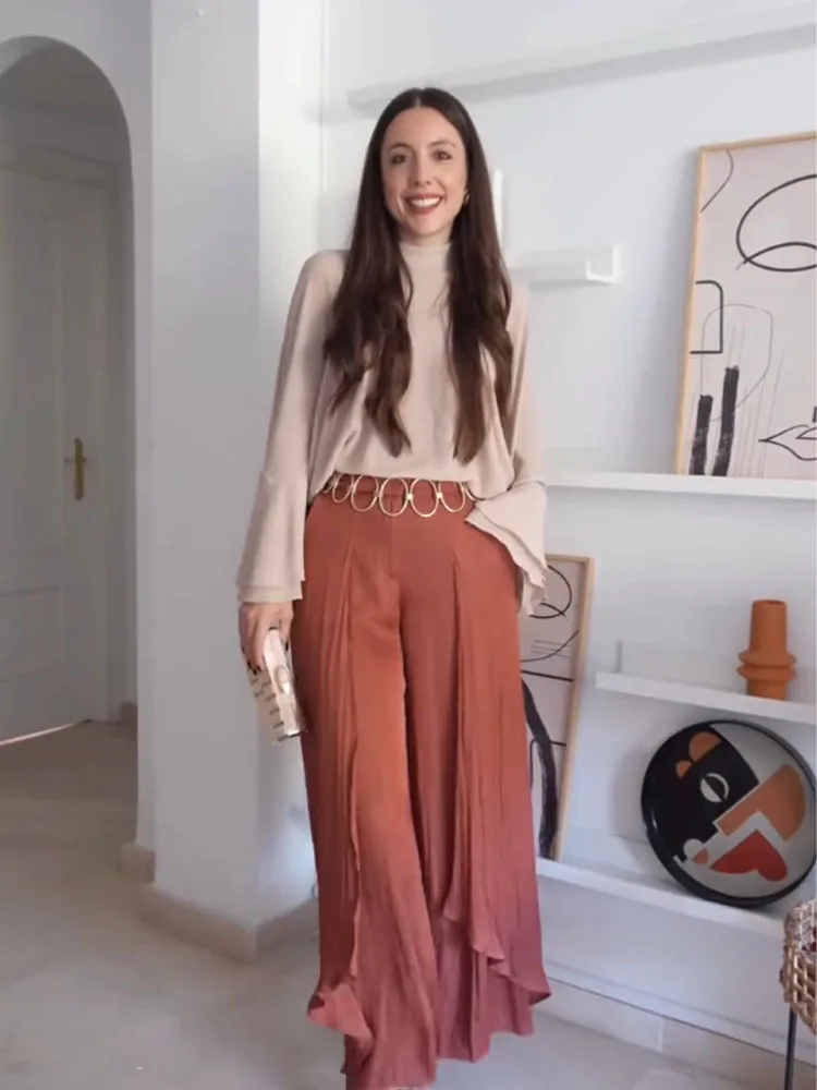 HH Vrouw Herfst Mode Casual Woon-werkverkeer Tops Vrouwelijke Lange Mouwen Ronde Hals Garen Geplooide Gelaagde Trim Veelzijdige Elegante Tops