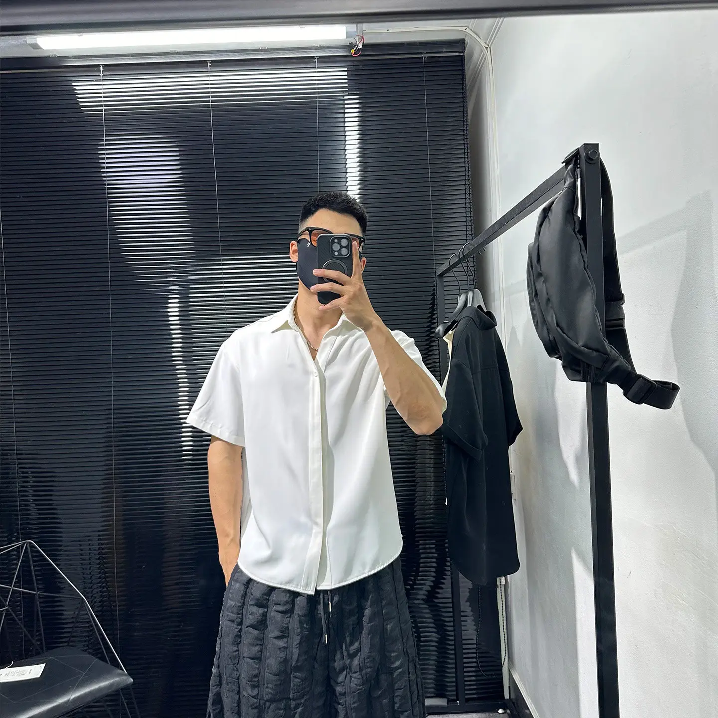 Dark Style High-Grade Simple Non-Ironing Draping Collar Ruffle Handsome Shirt Men's Summer Ice Silk Fashion