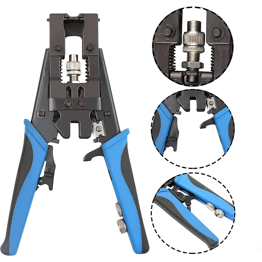 Coaxial Compression Tool And BNC Cable Crimper Kit,Multi Crimping Connector Adjustable Tool Set For RG59 RG6 F BNC RCA Plier