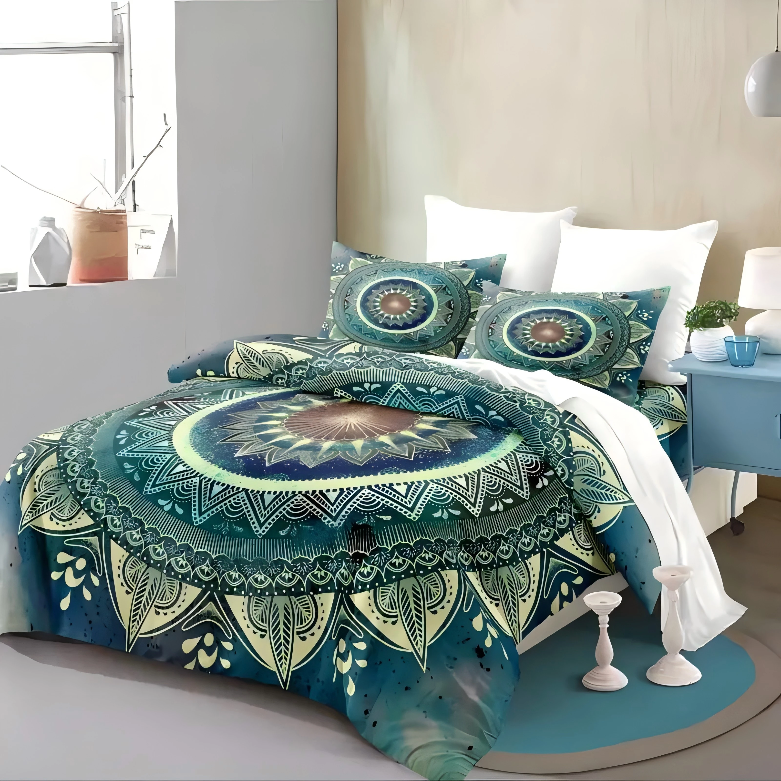 

Mandala Floral 3D Printed Bedding Cover Pillowcase Elegant Bohemian Style Duvet Cover For Teens Adults Polyester Quilt Cover