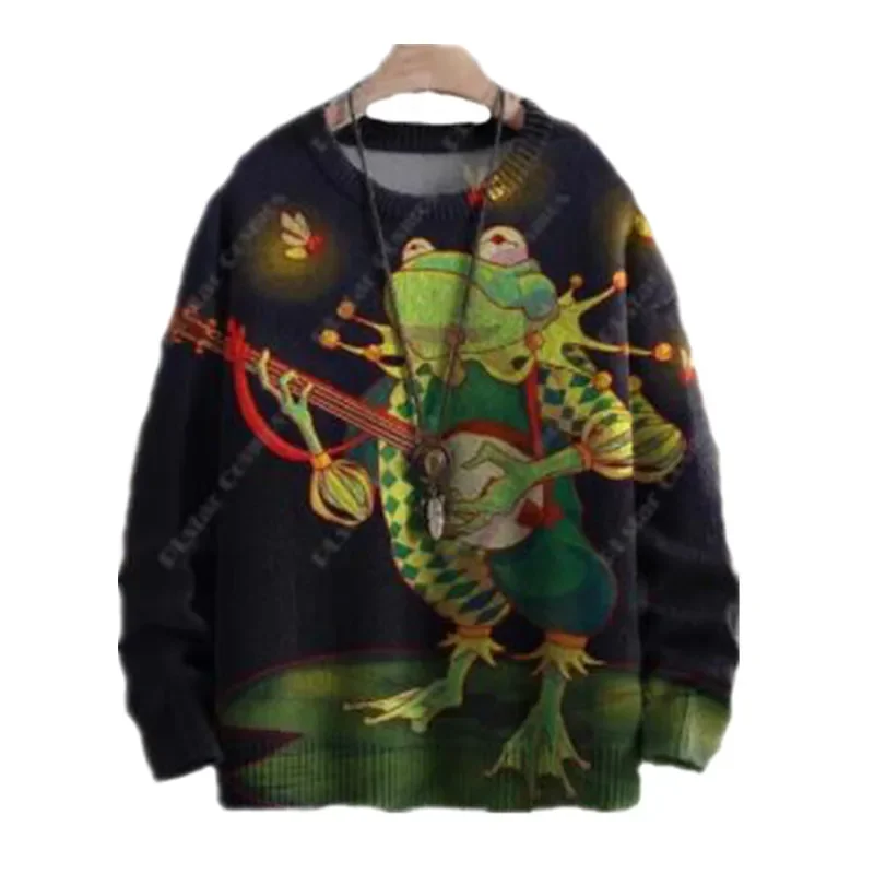 Winter Men's Sweater Animal Series Frog Musician 3D Printing Ugly Sweater Street Neutral Fashion Harajuku Casual Sweater