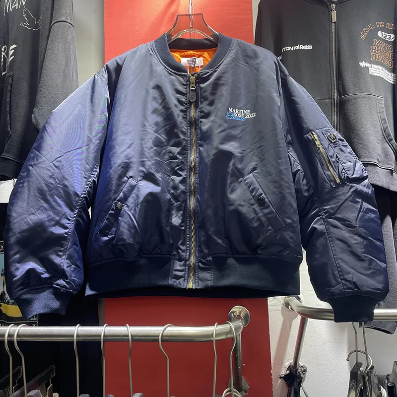 الرجال النساء أفضل نوعية مارتين روز أزرق عميق برتقالي عكسها Bomber سترة عالية الشارع سستة معاطف الطيران جاكيتات داخل العلامة
