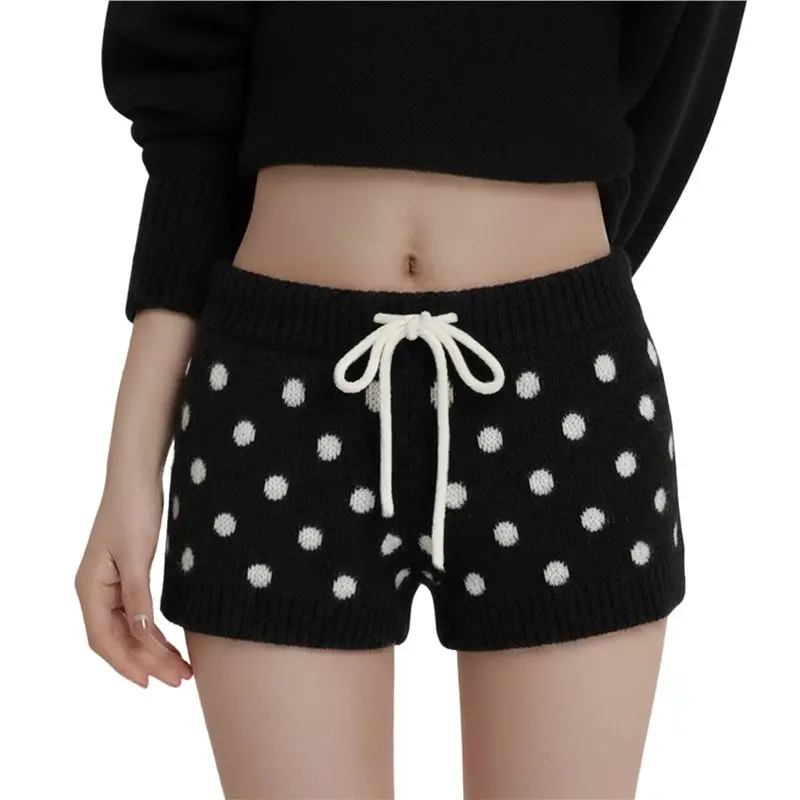 

Женские вязаные шорты CYL в стиле Y2K с принтом в горошек, эластичным поясом и завязками, мини-шорты для отдыха