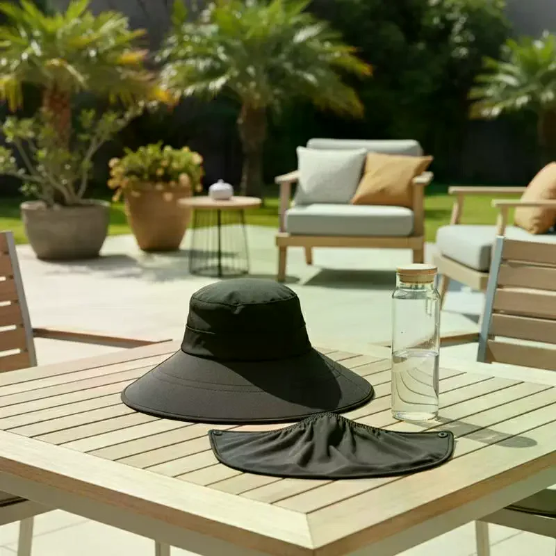 Wide Brim Foldable Shawl Hat Anti UV Adjustable Integrated Face Mask Fisherman Hat Large Brim Sun Hat Tea Picking Hat Summer