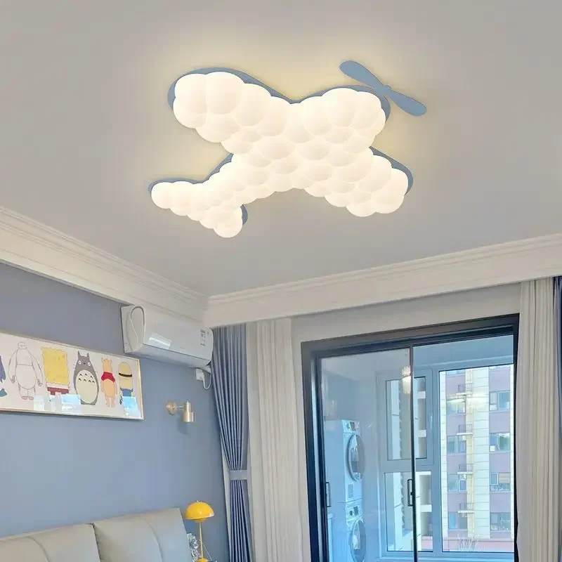 Children's Bedroom Ceiling Lamp Cartoon Plane Design Eye-Cream Wind Puri Light Source for Boy And Girl Room