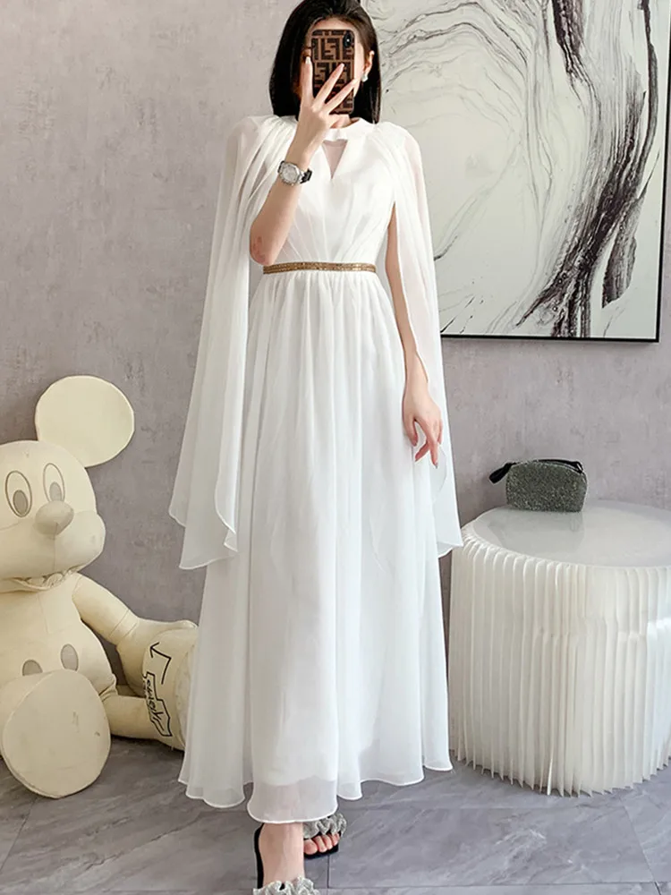 SMTHMA New Fashion Luxurry White Long Dress Women Sleeveless High-End Vintage Elegant Party Dresses Vestidos Female Clothing